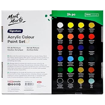 (未使用･未開封品)　Mont Marte アクリル ペイントセット 24色36ml 完璧なセット ファブリック、キャンバス、木製品、レザー、ダンボール、セラミック、紙、MDF、Cra 6k88evb Amazon | Mont Marte アクリル ペイントセット 24色36ml
